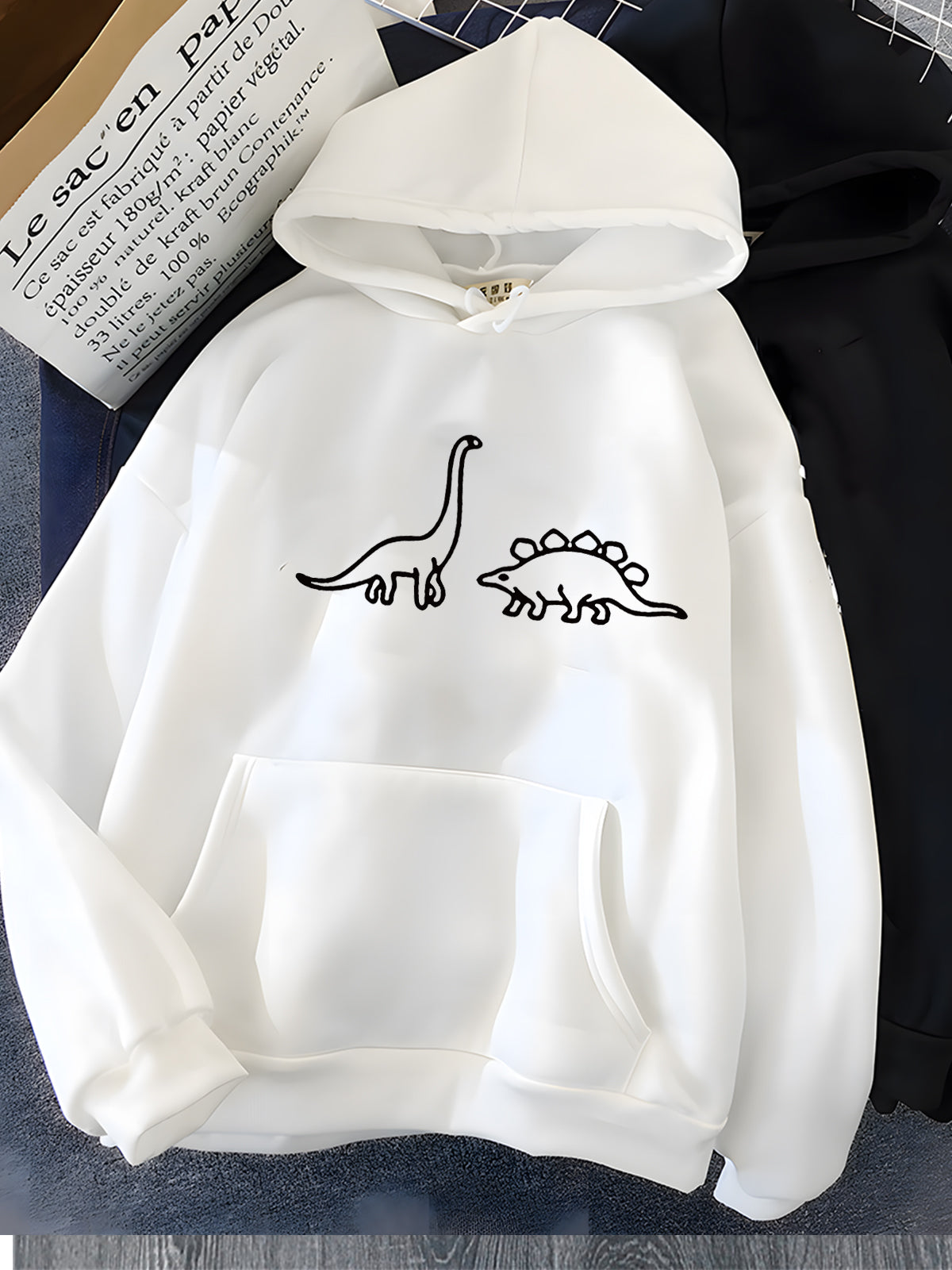 Hirsionsan Kawaii Dinosaurs Print Hoodies Women Soft Warm Loose Casual Sportswear