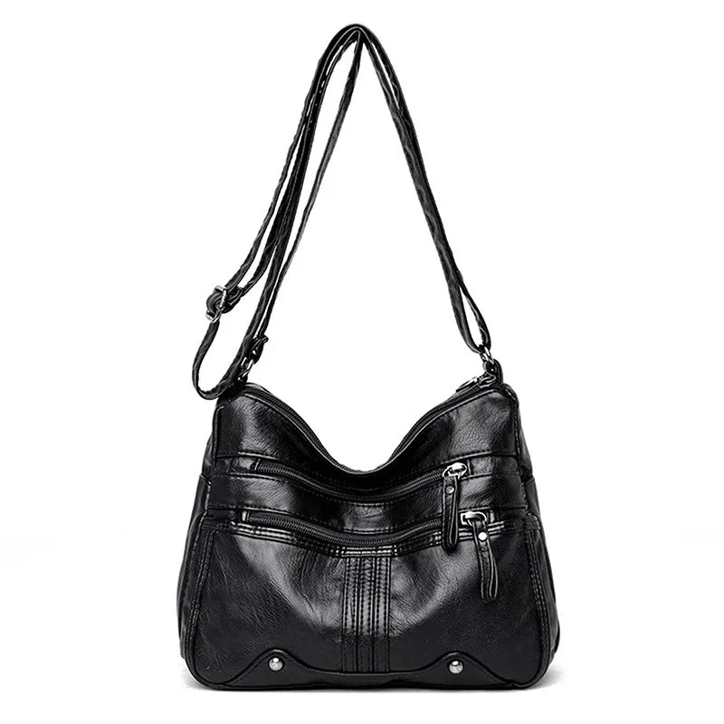 Women's Soft Leather Shoulder Bags Multi-Layer Classic Crossbody Bag