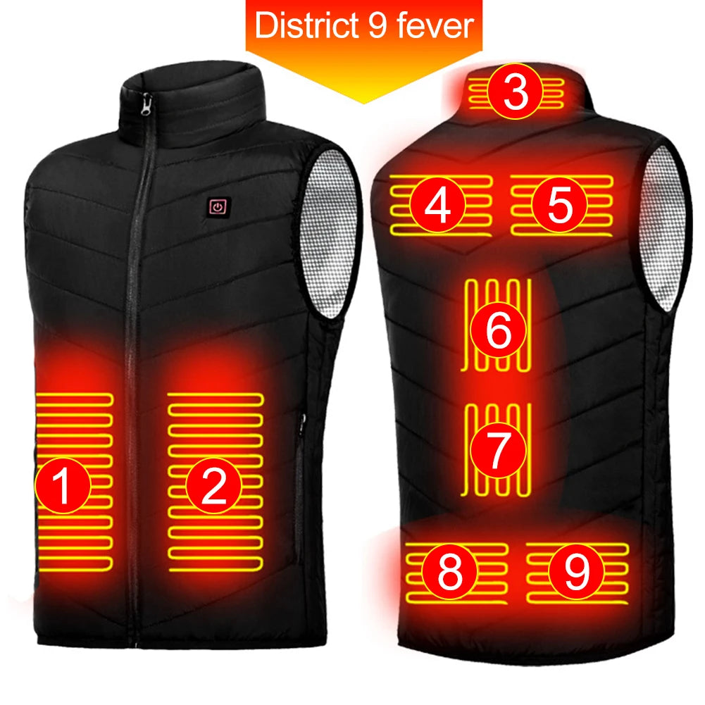 9 Heated Area Men Heated Jackets Outdoor Coat USB Electric Battery Long Sleeves