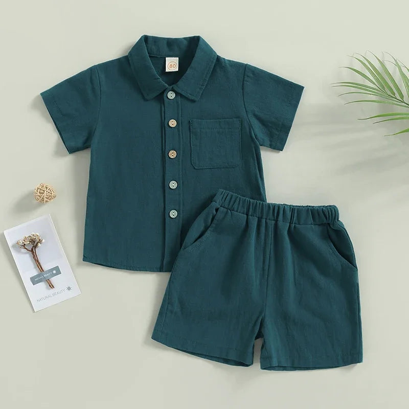 0-4Y Kids Boys Casual Shorts Set Baby Toddler Short Sleeve Buttons Up Shirts + Short Pants Children Summer Clothing Homewear