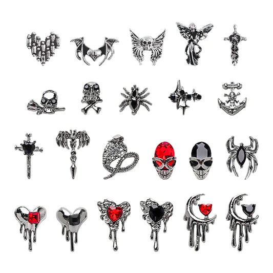 Alloy Skull Nail Charms Retro Halloween Decals Ornaments 3D Ghost Silver Classic