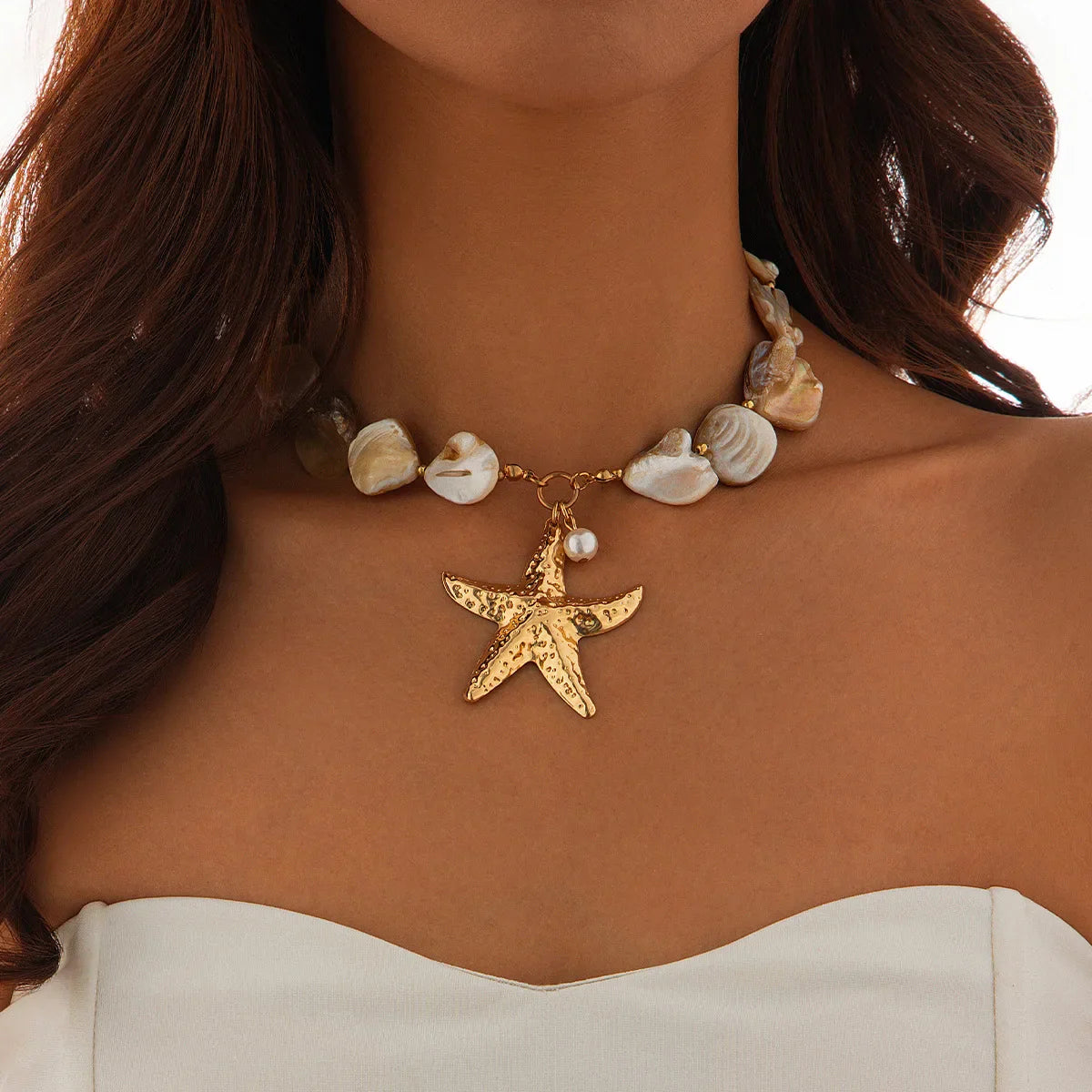 Retro Starfish White Shell Conch Pendant Necklace  Women 2024 Simple Creative Colorful Stones  Hand Woven beach Jewelry Girls