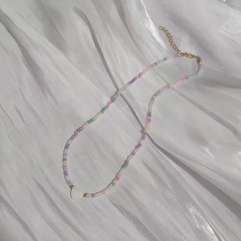 Bohemia Handmade Rainbow Seed Beads Simple Choker Necklace Candy Color Neck Chain Women's Wild Sweet Colorful Collar Jewelry