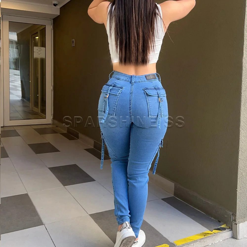 Women Fashion Autumn Winter High Waist Elastic Slim Fit Jeans
