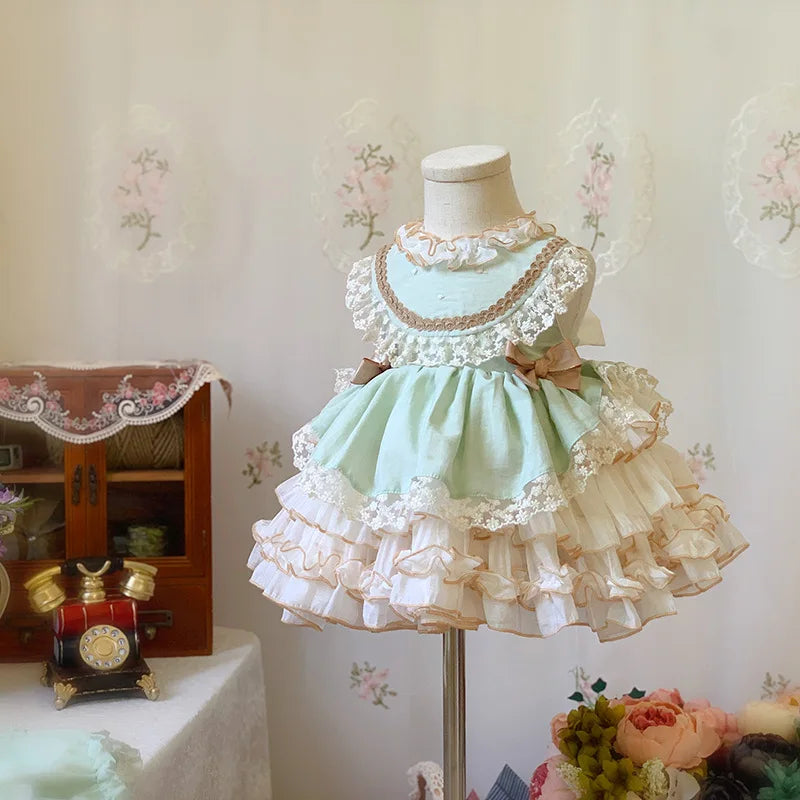 Girl's Princess Lolita Dress 2025 New Sweet Bow Embroidered Puffy Dress Carnival Eid al Fitr Birthday Performance Clothing