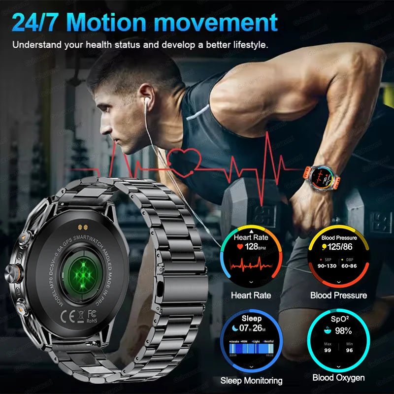 T-REX3 ULTRA New GPS Smart Watches 1000Mah Battery Compass 10ATM Waterproof Tactics Sport Flashlight BT call Smart Bracelet Man
