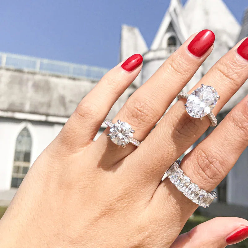 Classic Lady Lab Diamond Ring 100% Real 925 Sterling Silver Party Wedding Band Rings for Women Bridal Engagement Jewelry Gift