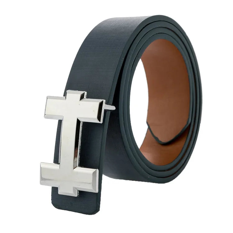 Men's and Women's Casual Fashion Belt  Korean Version Gold Buckle Belt Trendy I-shaped Buckle Belt