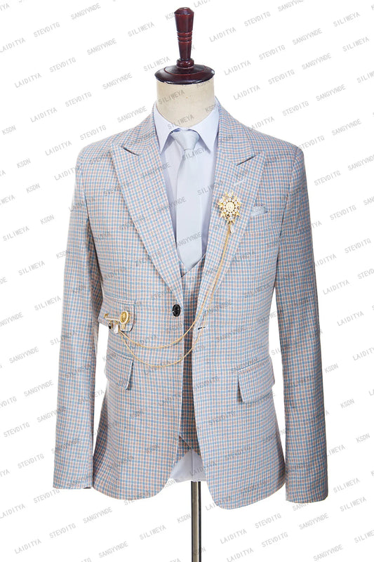 Prom Suits for Men: Men Linen Suits Formal Business Orange Blue Retro Classic Plaid