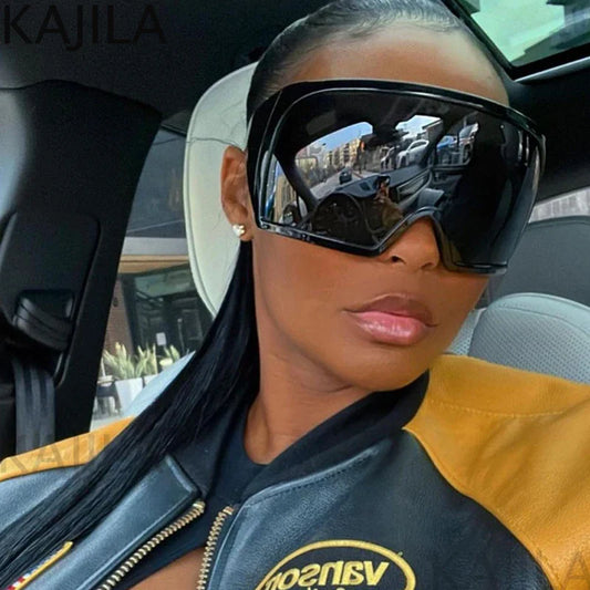 Oversized Punk Shield Sunglasses Women Men Big Frame 2025 Luxury Brand Steampunk Mask Sun Glasses For Ladies Sports Goggle UV400