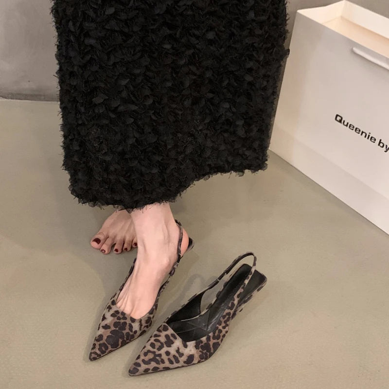 2024 Summer Leopard Women Sandals Fashion Elegant Shallow Pointed Toe Shoes Ladies Outdoor Party Dress High Heel Sandalias