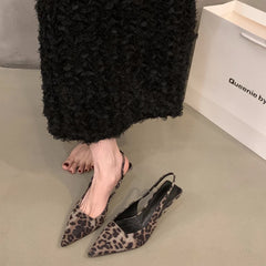 Leopard Women Sandals Fashion Elegant Shallow Pointed Toe Shoes