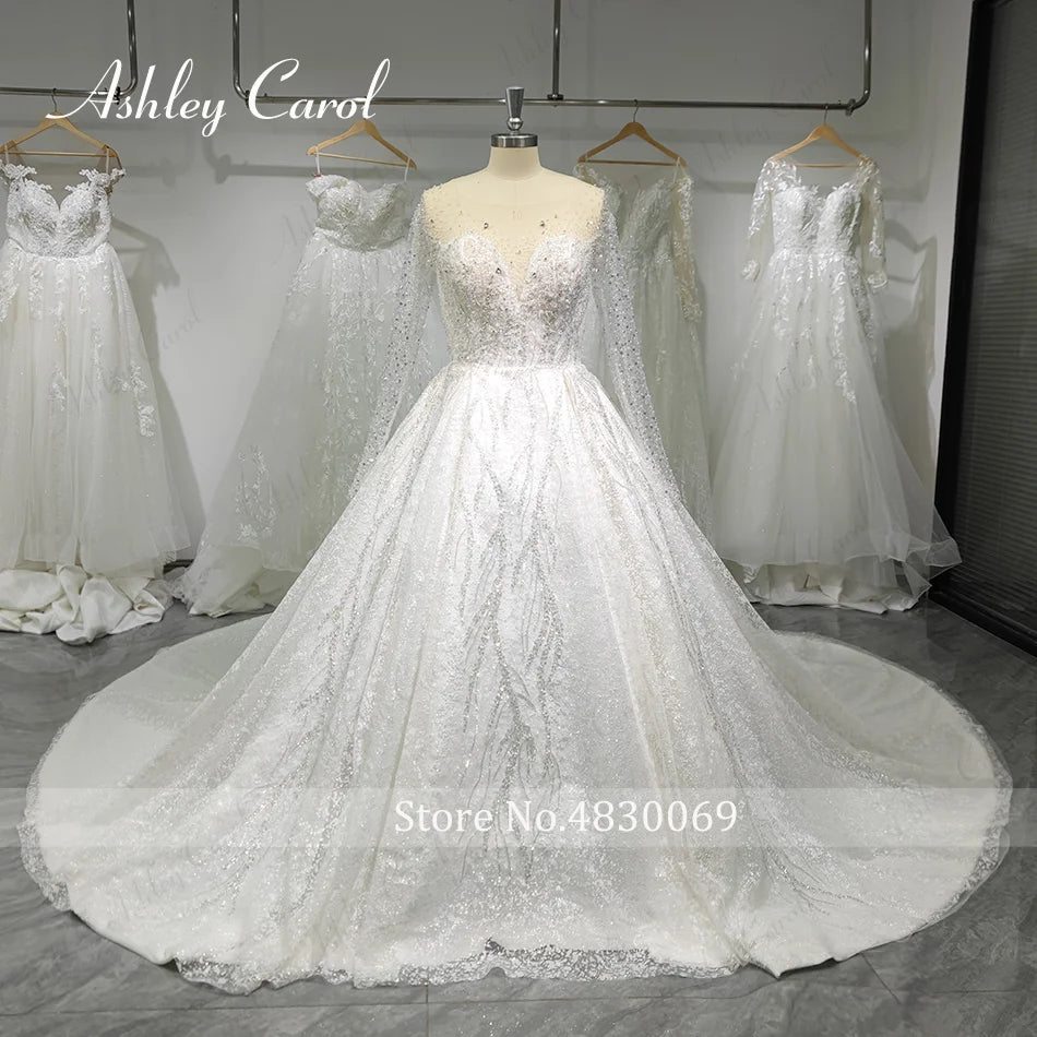 Ashley Carol Luxury Wedding Dresses For Women 2024 Bride Long Sleeve Princess Sparkling Beaded Bridal Dress Vestidos De Novia