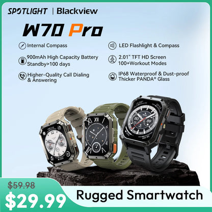 Blackview W70 Pro Sports Fitness Smart Watch 2.01 Screen Bluetooth Talking Watch LED Flashlight Outdoor Smart Watch With Compass