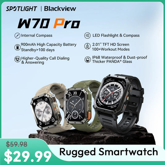 Blackview W70 Pro Sports Fitness Smart Watch 2.01 Screen Bluetooth Talking Watch LED Flashlight Outdoor Smart Watch With Compass