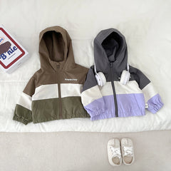 Baby Boys Spring And Autumn Jacket Hooded Letter Zippered Sports Safe Coat Travel Korean Fashion Hip-Hop Soft Casual