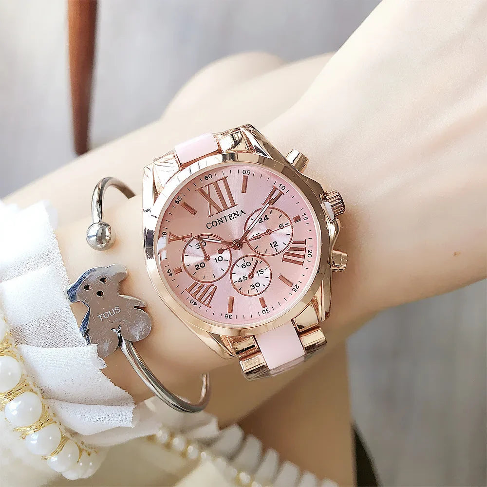 Contena Luxury Simple Women's Wristwatches Full Stainless Steel Women Quartz Watch Business Ladies Watch Clock erkek kol saati