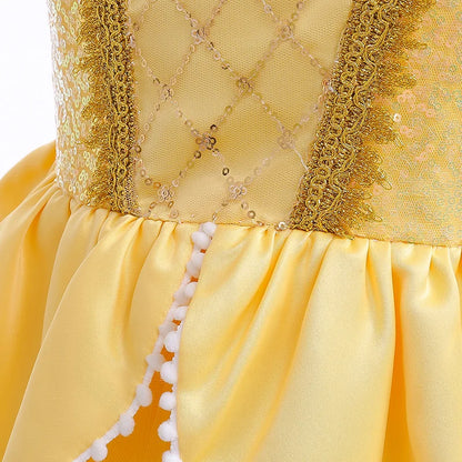 Beauty and the Beast Princess Belle Dress for Girl Halloween Children Cosplay Costume Sequin Princess Party Dresses Fairy Frocks