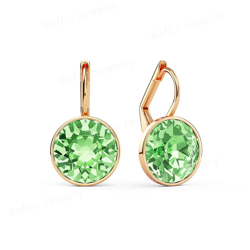 Bella Drop Earring for Women Christmas Birthday Premium Austrian Crystals Round Cut Dangle Silver Gold Color Pierced Jewelry