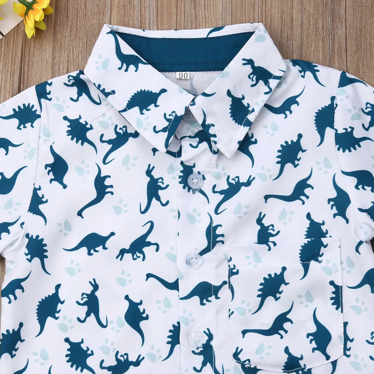Summer Children Clothes Set Infant Cartoon Dinosaur Print Short Sleeve Shirt + Solid Color Shorts Kid Toddler Boys Outfit