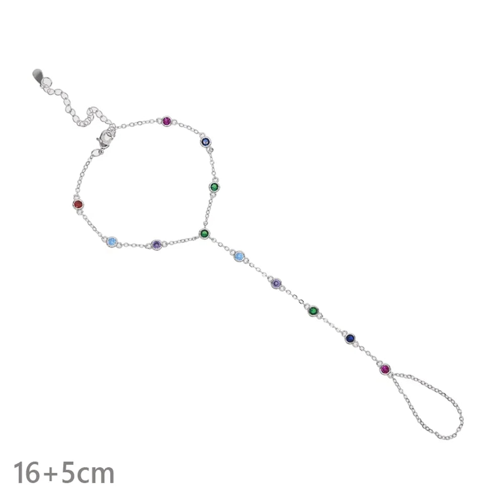 High Quality Long Tassel With Slippy Bar Bling Round Oval Triangle CZ Setting Women Unique Bracelet Wrap One's Finger Jewelry