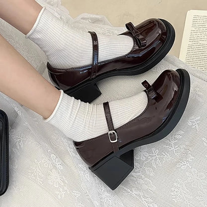 Women Mary Jane Pumps Ladies Chunky Heel Lolita Shallow Bow-knot Sandals Female Fashion Retro College Girl Sweet Round Toe Shoes