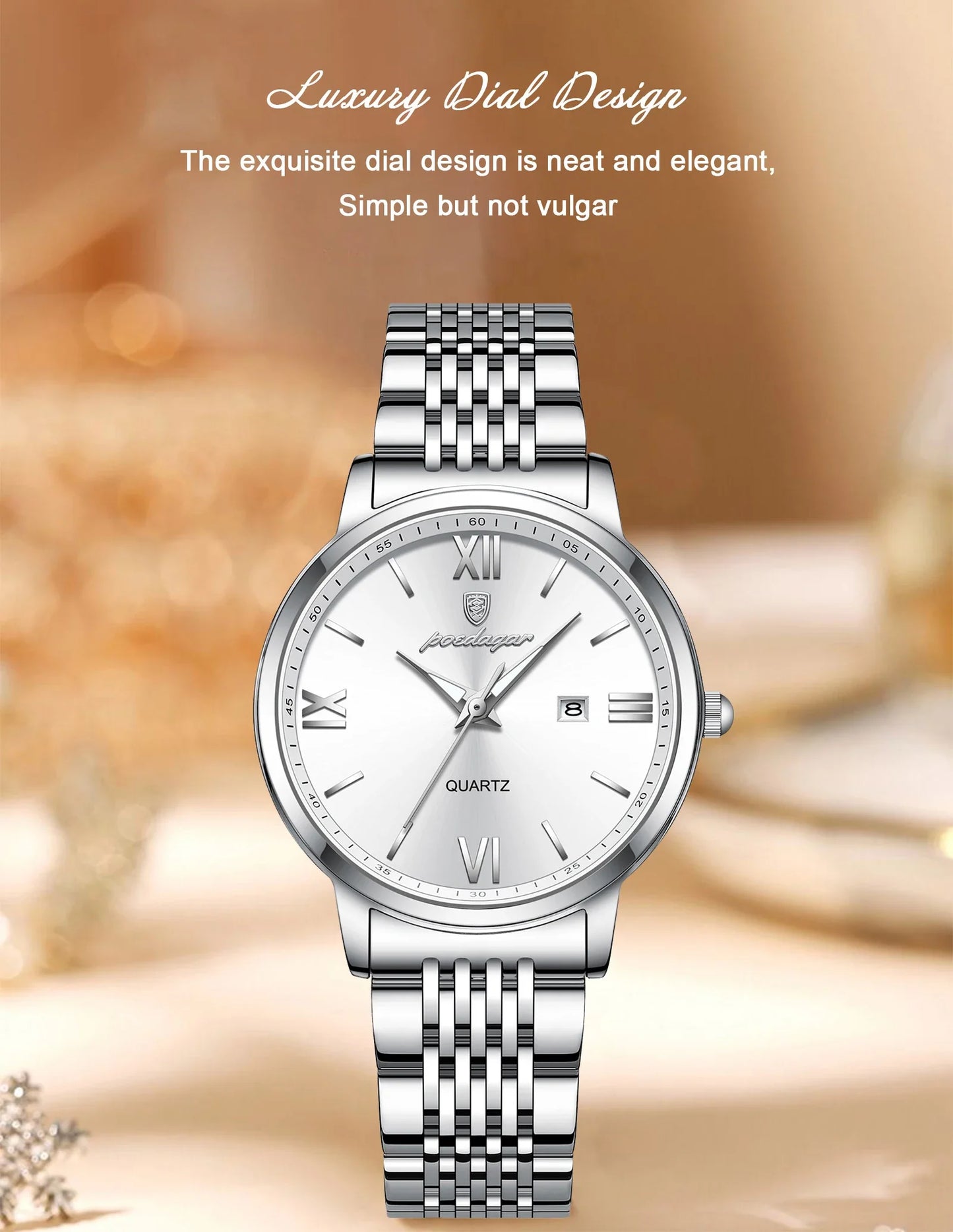 POEDAGAR Original Fashion Watch For Woman Waterproof Luminous Date Ladies Watch Stainless Steel Quartz Business Women's Watches