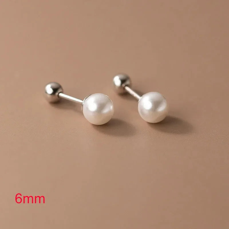 INZATT Real 925 Sterling Silver Geometric Round Bead 6/8/10/12mm Pearl Stud Earrings For Women TRENDY Fine Jewelry Accessories