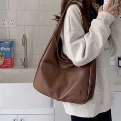 Women Hobo Bag Simple PU Leather Solid Shoulder Bag Fashion