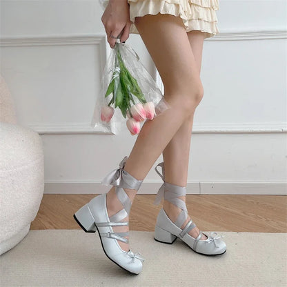 Women's Shoes 2023 Mary Jane Women's High Heels Fashion Party Pumps Women Elegant Butterfly-knot Shallow Shoes Ladies
