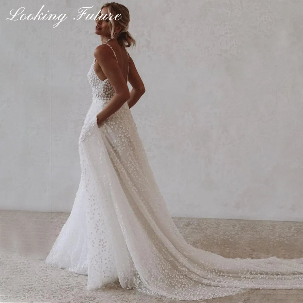 White Bridesmaid Dresses: Tulle Wedding Dress With Pocket Deep V-Neck Spaghetti