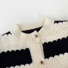 Baby Boys And Girls Baby Black And White Striped Knitted Cardigan Children's Casual Coat