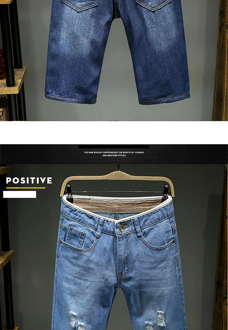 Men Shorts Thin Section Elastic Force Slim Fit Short Jeans