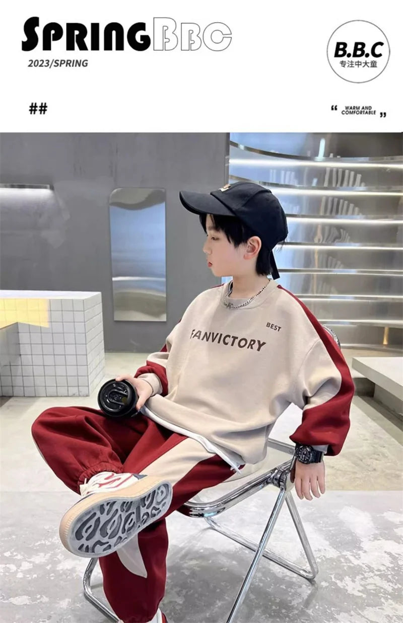 Boys Prints Letter Sets Children Spring Fashion Clothes Suits Kids Casual Sweatshirts+Pants 2Pcs Simplicity Autumn Outfits