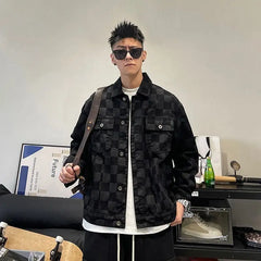 Male Jean Coats Outwear Black Wide Shoulders Men's Denim Jacket