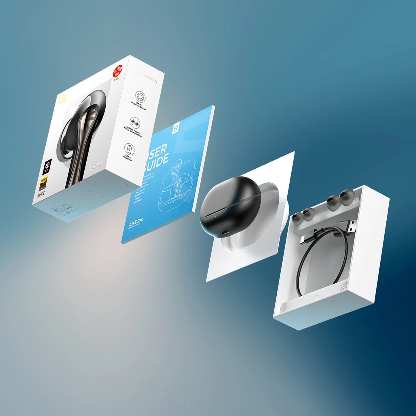SOUNDPEATS Air5 Pro Wireless Earphones 55 dB Adaptive Hybrid ANC Bluetooth 5.4 Earbuds, Hi-Res LDAC aptX Loseless,6 Mics AI ENC