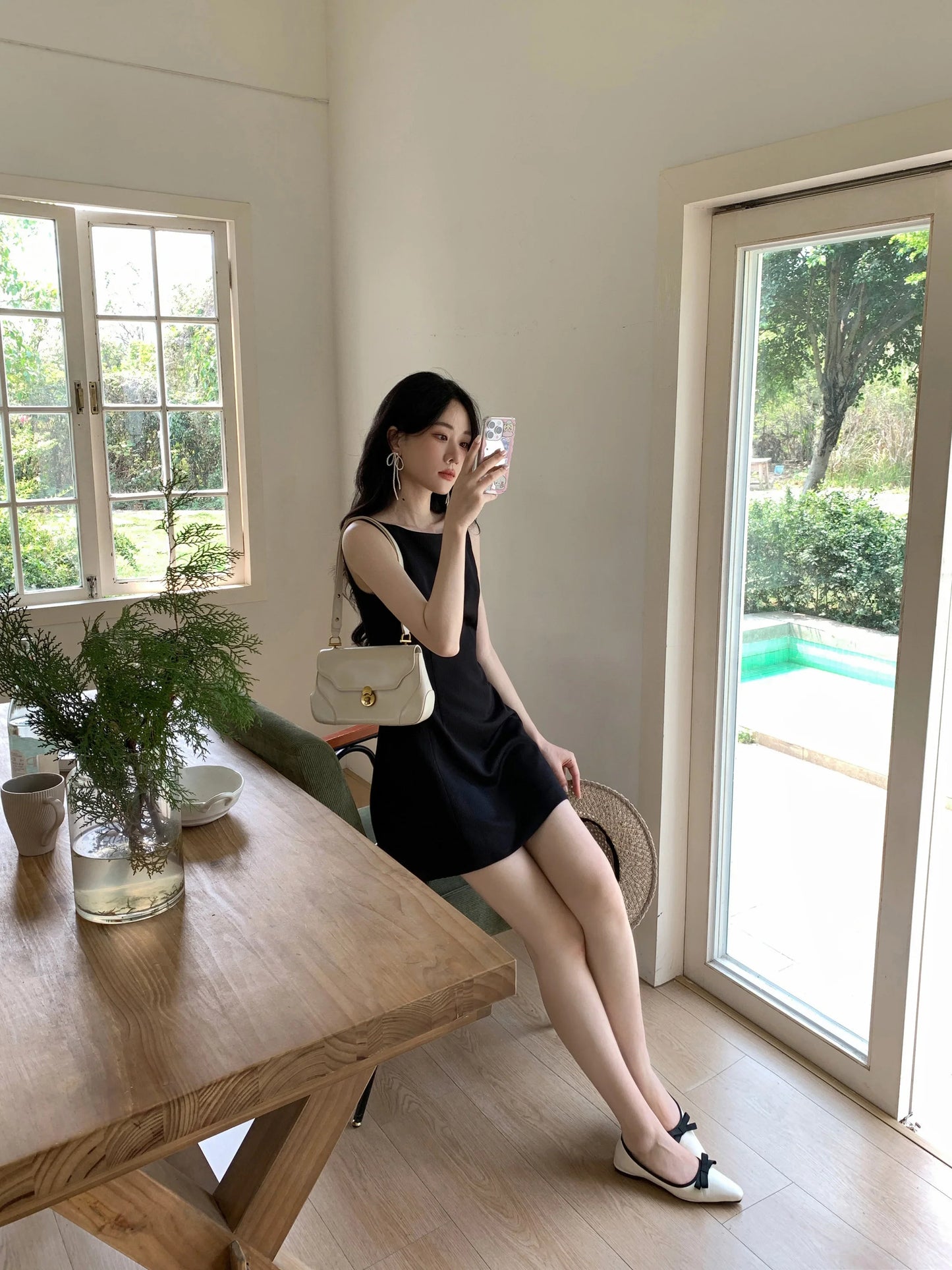 French Black Sleeveless Mini Dress Women Summer Slim Fit A-Line One-Shoulder Strap Dress Petite Elegant Casual Vacation Outfit