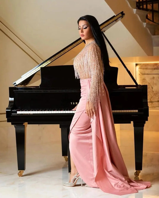 Evening Dresses V-Neck Mermaid Floor-Length Long Sleeved Sequin Formal Evening Prom Dress Women