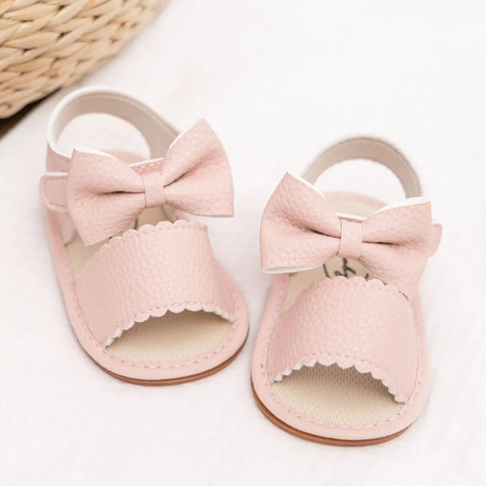 Baby Sandals Infant Girl Princess Cute Bow-knot Leather Rubber Sole Flat Toddler