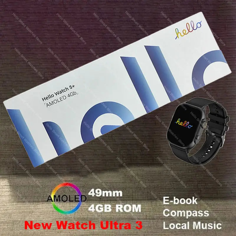 New Smartwatch Official Original Hello Watch 5 Plus ULTRA 3 49mm HD AMOLED 4G ROM NFC GPT Compass Bluetooth Call Clock Men Women
