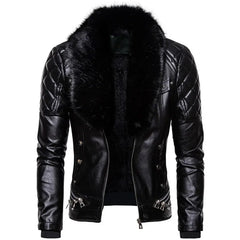 Motorcycle Bomber Add Wool Leather Jacket Men Autumn Turn Down Fur Collar