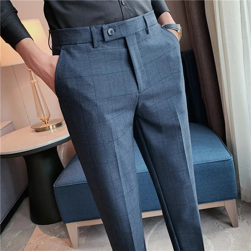 Men's Formal Pants Office Social Business Fashion Plaid Suit Pants Casual