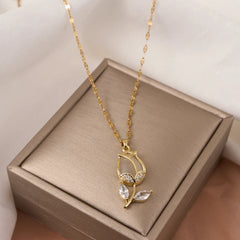 Style Micro-paved Rhinestone Opal Rose Pendant Necklace, A Perfect Gift for Girls