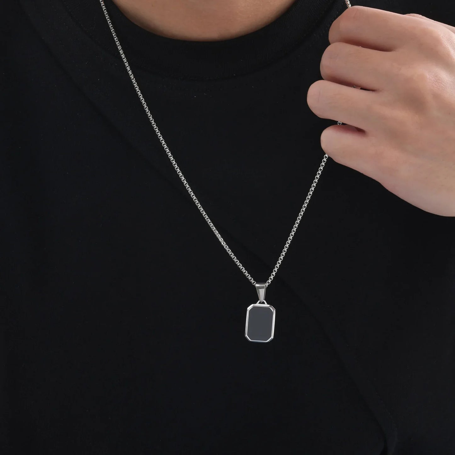 Trendy Pendant Necklaces for Men Boys,Square Natural Stone Stainless Steel Necklaces,Hip Hop Cool Healing Jewelry Gifts