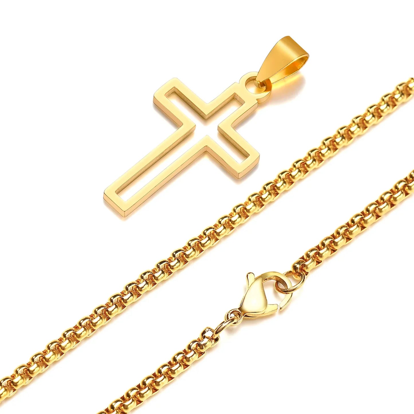 Casual Hollow Cross Necklaces for Men Boys,Waterproof Stainless Steel Cross Pendant Necklace,Religious Faith Prayer Jewelry Gift