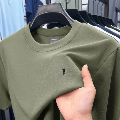 High end silky cotton breathable short sleeve T-shirt men summer designer Paul brand embroidered fashion casual round neck top