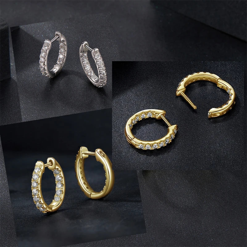 BAMOER Gold Moissanite Hoop Earrings for Women, 925 Sterling Silver D Color Round Cut Lab Diamond Hypoallergenic Earrings