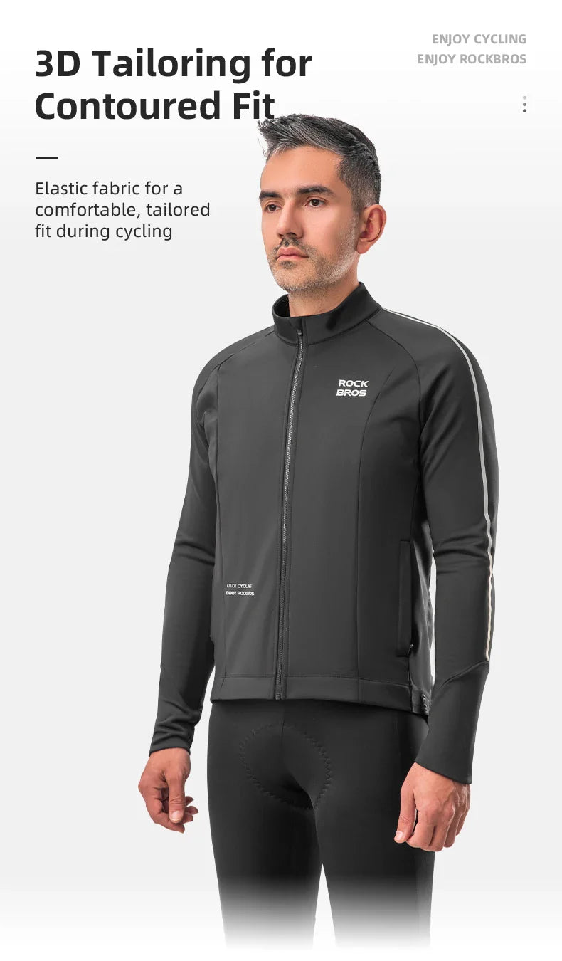 ROCKBROS Bicycle Jersey Fall/Winter Fleece Cycling Clothing Thermal Long Sleeve Cycling Clothing Warmer Windproof Sportswear