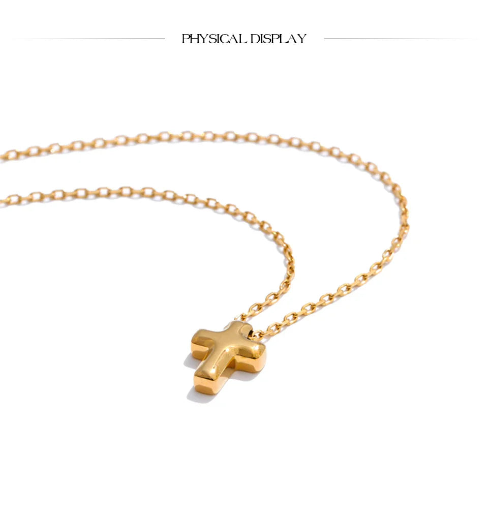 Yhpup Small Waterproof Stainless Steel Chic Cross Casting Charm Pendant Necklace Unique Classic Fashion Jewelry Bijoux Femme