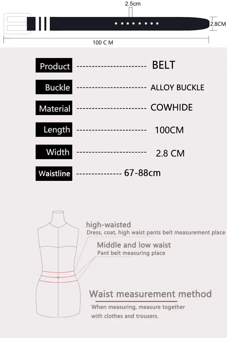 New Luxury Double Genuine Leather Belt for Women Jeans Casual Dress Square Alloy Buckle Ladies Trendy Belts Fashion Waistband